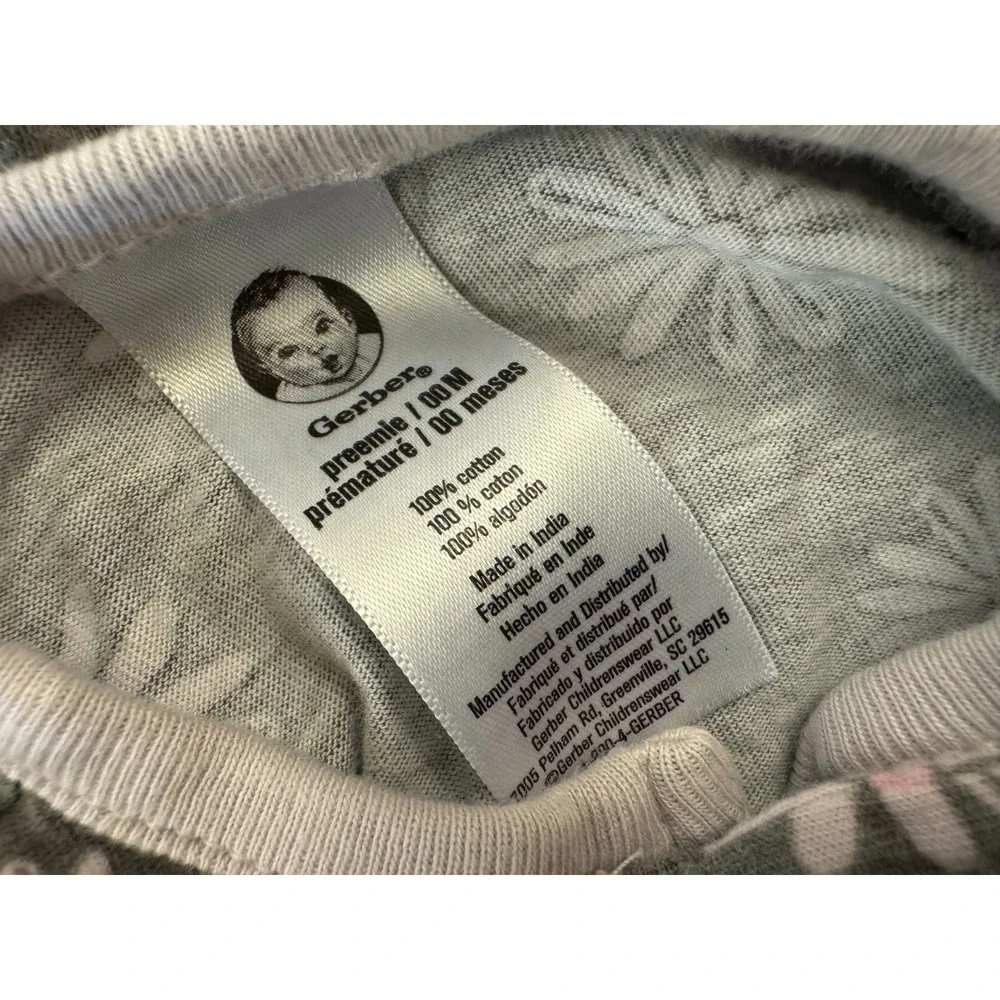 Gerber‎ Baby Girl Preemie Sleeper Flowers 100% Cotton Outfit Footie Reborn Doll